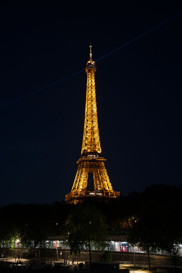The Eiffel Tower lit up at night